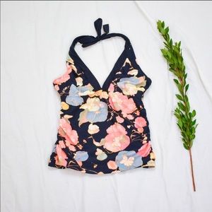 Athleta floral halter tankini-ruched side